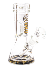 Load image into Gallery viewer, An Oro Glass Company 8.5 Karat Thick Beaker Water Pipe V2 with black base logo.