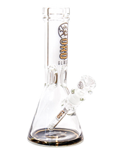 Load image into Gallery viewer, An Oro Glass Company 12 Karat Thick Beaker Water Pipe V2 with black base logo.