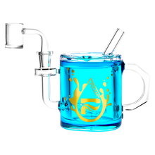 Load image into Gallery viewer, A blue Pulsar Coffee Cup Glycerin Dab Rig.