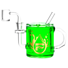 Load image into Gallery viewer, A green Pulsar Coffee Cup Glycerin Dab Rig.
