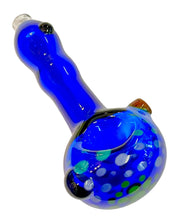 Load image into Gallery viewer, A blue Dot Head Color Tube Hand Pipe handblown by TKO Glassworks.