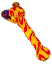 Load image into Gallery viewer, A red Inside Out Fumie Squiggle Hand Pipe handblown by TKO Glassworks.