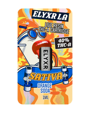 Load image into Gallery viewer, A Sativa Orange Soda Elyxr LA Live Resin THC-A Cartridge (1 gram/1mL).
