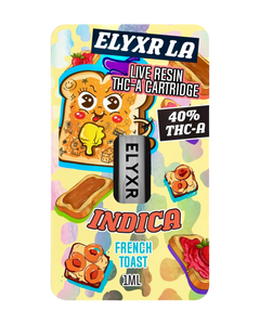 An Indica French Toast Elyxr LA Live Resin THC-A Cartridge (1 gram/1mL).