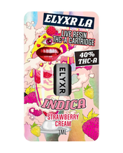 Load image into Gallery viewer, An Indica Strawberry Cream Elyxr LA Live Resin THC-A Cartridge (1 gram/1mL).
