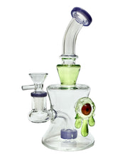 Load image into Gallery viewer, A purple and green Slimy Eye Color-Accented Bong.