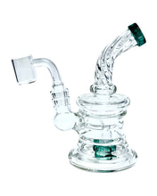 Load image into Gallery viewer, The side of a teal Glass Rong Showerhead Dab Rig.