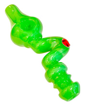 Load image into Gallery viewer, A green TKO Glassworks 4-Hole Squiggle Steamroller Pipe.