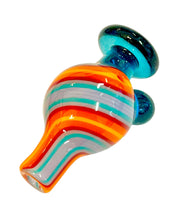 Load image into Gallery viewer, A Fire and Ice Orange Red and Blue TKO Glassworks Lined Tubing Bubble Carb Cap.