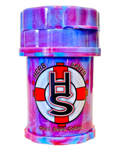 Load image into Gallery viewer, A blue and red tie dye Large Herb Saver Grinder.