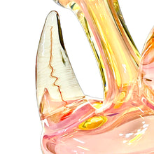 Load image into Gallery viewer, The horn of a pink Horned Fumie Dot Stand-Up Spoon Pipe handblown by TKO Glassworks.