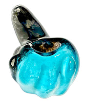 Load image into Gallery viewer, A black and blue Frit Gripper Spoon Pipe handblown by TKO Glassworks.