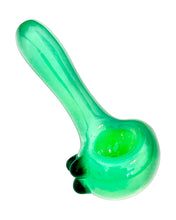 Load image into Gallery viewer, A green dotted Mint Dot Spoon Pipe handblown by TKO Glassworks.