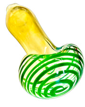 Load image into Gallery viewer, A green Fumed Chunky Head Strung Spoon Pipe handblown by TKO Glassworks.