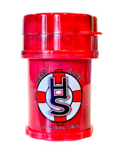 Load image into Gallery viewer, A red and black tie dye Mini Herb Saver Grinder.