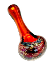 Load image into Gallery viewer, An amber Fumed Frit Head Spoon Pipe handblown by TKO Glassworks.
