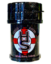 Load image into Gallery viewer, A black glitter Large Herb Saver Grinder.
