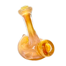 Load image into Gallery viewer, A gold Frit Stand-Up Spoon Pipe handblown by TKO Glassworks.