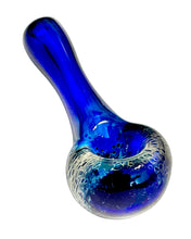 Load image into Gallery viewer, A blue Fumed Frit Head Spoon Pipe handblown by TKO Glassworks.
