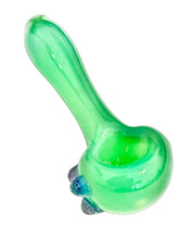Load image into Gallery viewer, A purple dotted Mint Dot Spoon Pipe handblown by TKO Glassworks.