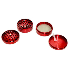 Load image into Gallery viewer, The four separate levels of a red 63mm Sharpstone Concave Grinder.