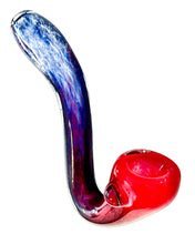 Load image into Gallery viewer, A blue and red Two Tone Sherlock Pipe handblown by TKO Glassworks.