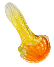 Load image into Gallery viewer, An orange, white, and yellow 3-Color Frit Conturax Spoon Pipe made in the USA by TKO Glassworks.