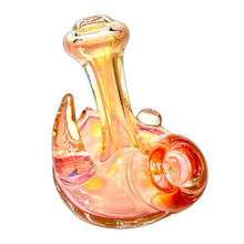 Load image into Gallery viewer, A pink Horned Fumie Dot Stand-Up Spoon Pipe handblown by TKO Glassworks.