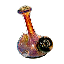 Load image into Gallery viewer, An amber purple Frit Stand-Up Spoon Pipe handblown by TKO Glassworks.