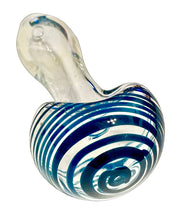 Load image into Gallery viewer, A blue Fumed Chunky Head Strung Spoon Pipe handblown by TKO Glassworks.