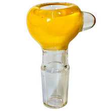 Load image into Gallery viewer, A yellow 18mm male Frit Push Slide handblown by TKO Glassworks in the USA.