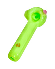 Load image into Gallery viewer, A Moocha Glass Mini Mint Spoon Pipe with a pink dot accent.
