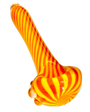 Load image into Gallery viewer, An orange and yellow Spiral Swirl Spoon Pipe handblown by the award-winning Ottone Glassworks.