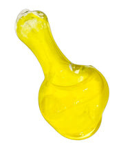 Load image into Gallery viewer, A yellow Frit Drop Spoon Pipe handblown by TKO Glassworks.