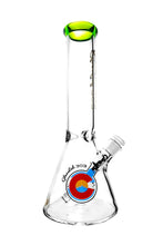 Load image into Gallery viewer, A green elvis Glasslab 303 Beaker with Color Accents.