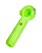 Load image into Gallery viewer, A Moocha Glass Mini Mint Spoon Pipe with a lavender dot accent.