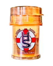 Load image into Gallery viewer, An orange and black tie dye Mini Herb Saver Grinder.