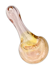 Load image into Gallery viewer, A pink Fumed Frit Head Spoon Pipe handblown by TKO Glassworks.
