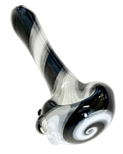 Load image into Gallery viewer, A black and white Spiral Swirl Spoon Pipe handblown by the award-winning Ottone Glassworks.