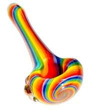 Load image into Gallery viewer, A rainbow Spiral Swirl Spoon Pipe handblown by the award-winning Ottone Glassworks.