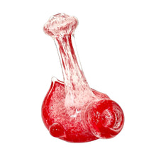 Load image into Gallery viewer, A red and white Frit Stand-Up Spoon Pipe handblown by TKO Glassworks.