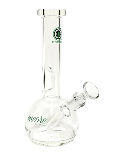 An Encore Fixed Stem Bubble Bong with green decals.