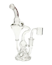 Load image into Gallery viewer, An Encore Clear Marble Recycler Dab Rig with a red logo.