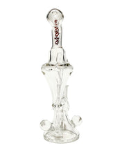 Load image into Gallery viewer, The back of an Encore Clear Marble Recycler Dab Rig with a red logo.