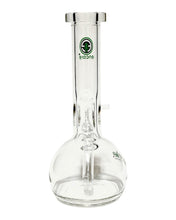 Load image into Gallery viewer, The back of an Encore Fixed Stem Bubble Bong with green decals.