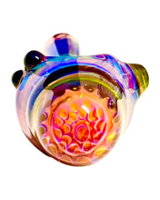 Load image into Gallery viewer, The head of a blue TKO Glassworks Floating Honeycomb Fumed Color Spoon.