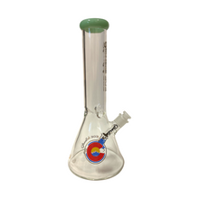 Load image into Gallery viewer, A slyme green Glasslab 303 Beaker with Color Accents.