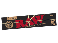 Load image into Gallery viewer, A pack of Raw Black Kingsize Slim Classic Rolling Papers.