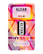 Load image into Gallery viewer, A Sunset Sorbet Hybrid Elyxr LA Delta 8 THC Cartridge (1g/1mL).
