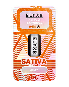 An AK47 Sativa Elyxr LA Delta 8 THC Cartridge (1g/1mL).